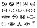 Logo of cars brand. Set of popular brands of car. Black automobile emblems at white background. Automotive industry leaders. Royalty Free Stock Photo